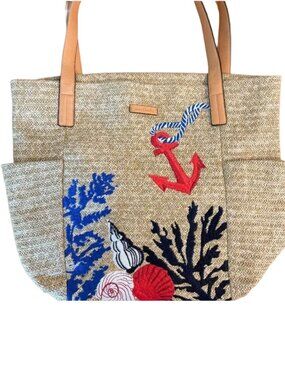 Vera Bradley Beach Bag Tote Faux Straw Nautical Bag Sea Life